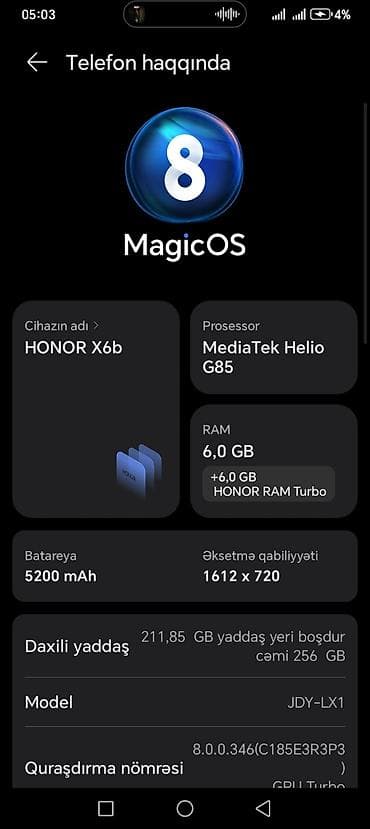 Honor X6b, 256 GB, rəng - Qara