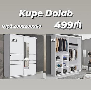 gul rəf: Kupe Dolab – 200×200×60 sm - Rəng: ağ, müasir minimal dizayn - — 1