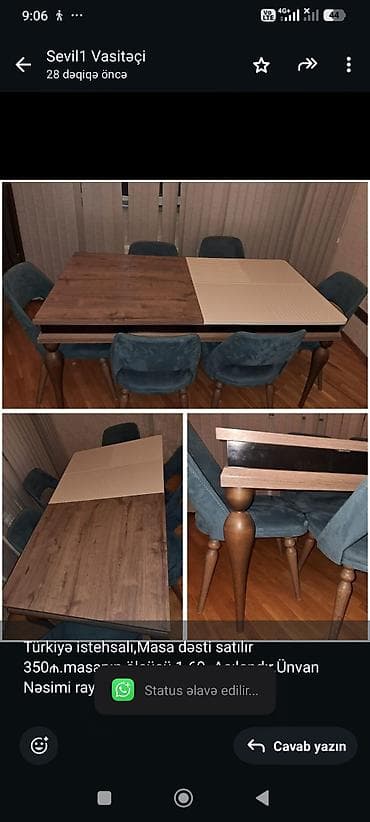 Türkiyə istehsalı,Masa dəsti satılır 350₼.masanın ölçüsü lalafo.az -da Türkiyə istehsalı,Masa dəsti satılır 350₼.masanın ölçüsü