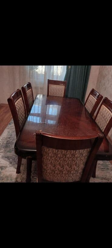 odun kesen mator: Qonaq otağı üçün, İşlənmiş, Açılmayan, Dördbucaq masa, 6 stul — 1