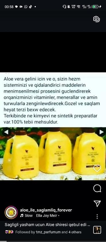 Məhsul: Forever Living Aloe Vera Gel içki və Aloe MSM Gel Aloe Vera
