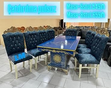 Klassik üslubda yemək dəsti - Masa: dikdörtqan formalı, parlaq mavi