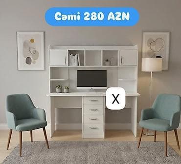 Mebel: Ağ rəngli funksional iş masası və üst rəf bloku - Kompüter üçün geniş — 1