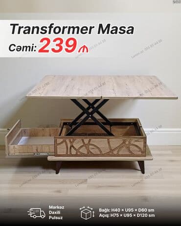 складная кровать трансформер: Qonaq masası, Transformer, Laminat, Dördbucaq masa — 1