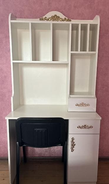 stul stol: Düz masa, Stul ilə, Polkalı, Siyirməli, MDF — 4