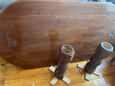 Taxta yemək masası dəsti - Material: Möhkəm təbii ağac - Üst hissə