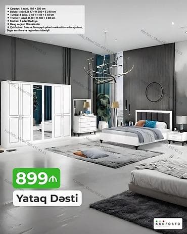 Yataq Dəsti – 899 ₼ Komplektin tərkibi və ölçüləri: - Çarpayı: 1 lalafo.az -da Yataq Dəsti – 899 ₼ Komplektin tərkibi və ölçüləri: - Çarpayı: 1