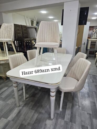 Qonaq otağı üçün, İşlənmiş, Dördbucaq masa, 6 stul