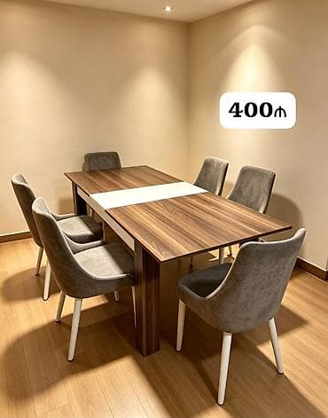 oturaca: Qonaq otağı üçün, İşlənmiş, Açılan, Dördbucaq masa, 6 stul — 1