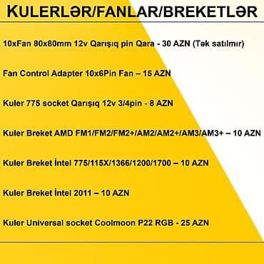 Elektronika: Kulerlər/Fanlar/Breketlər ⭐10xFan 80x80mm 12v Qarışıq pin Qara - 30 — 2