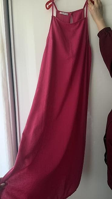 kətan saroçka: Parlaq çəhrayı rəngdə qadın paltar - Model: uzun, A-kəsimli — 1
