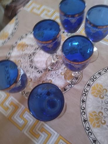 qab qacax: Qədəhlər, rəng - Göy, Şüşə, 6 ədədli dəst — 1