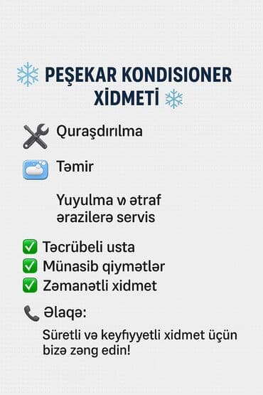 yuksek maasli muhafize işi: Kondisioner Ustası Xidməti! Təmir • Quraşdırma • Yuyulma Sürətli — 1