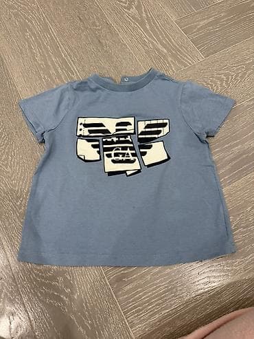 yaz basanoşkalar: Uşaq köynəyi - Model: qısaqol T‑shirt - Rəng: göy - Üzərində iri — 1