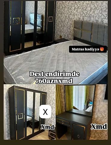 Yataq otağı mebel dəsti Tərkibi: - 4 qapılı şkaf: mərkəzdə aynalı — 1