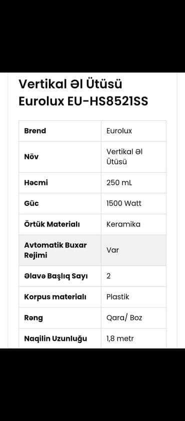 el utusu: Buxarlı ütü, Eurolux, Ödənişli çatdırılma — 8