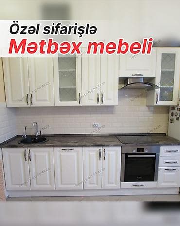 Özəl sifarişlə mətbəx mebeli - Klassik üslubda ağ fasadlar, relyefli