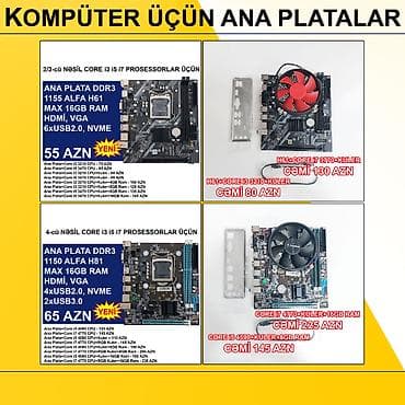 Kompüter üçün Ana Platalar ⭐DDR3 LGA 1155 Alfa H61 (Yeni) - 55 AZN