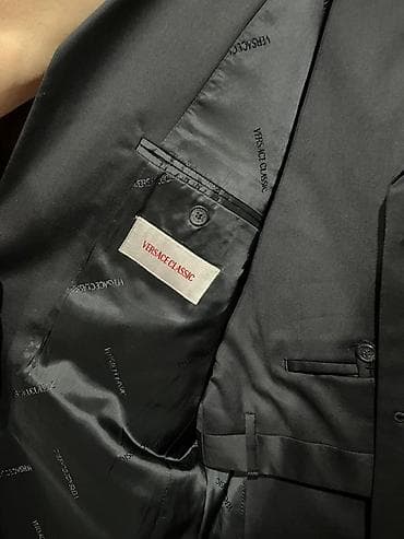 baggy şalvarlar: Versace Classic kişi kostyumu 52 razmer - Rəng: tünd qara - Dəst — 4