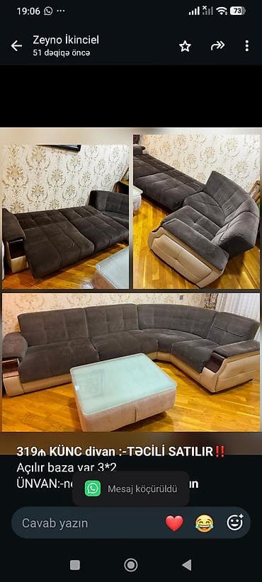 lalafo sumqayit: *319₼ KÜNC divan :-TƏCİLİ SATILIR*‼️ Açılır baza var 3*2 — 1