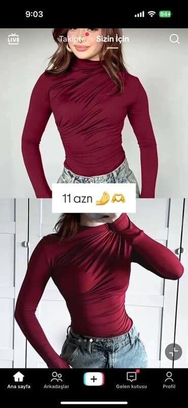 ketan koynekler: Qadın bluz/kofta – bordo rəng - Model: Uzunqollu, boğazı yarı-yüksək - — 1