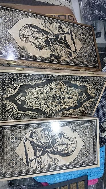 Спортивные игры: + 3 azn das ve zerler Taxta nərd lövhəsi – əl işi naxışlı - Material — 4