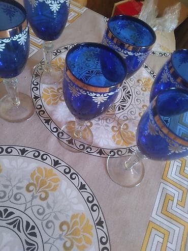 qab qacax: Qədəhlər, rəng - Göy, Şüşə, 6 ədədli dəst — 8