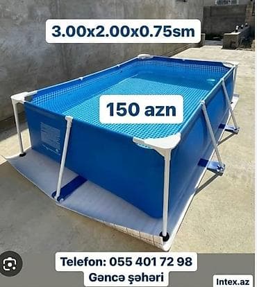 Metal karkaslı karkas hovuz — ölçülər: 3.00 × 2.00 × 0.75 m. -