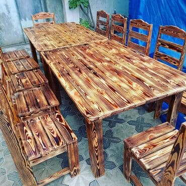 taxt doşəyi: Yeni, Kvadrat masa, Açılmayan, Stullar ilə, Taxta, Azərbaycan — 7