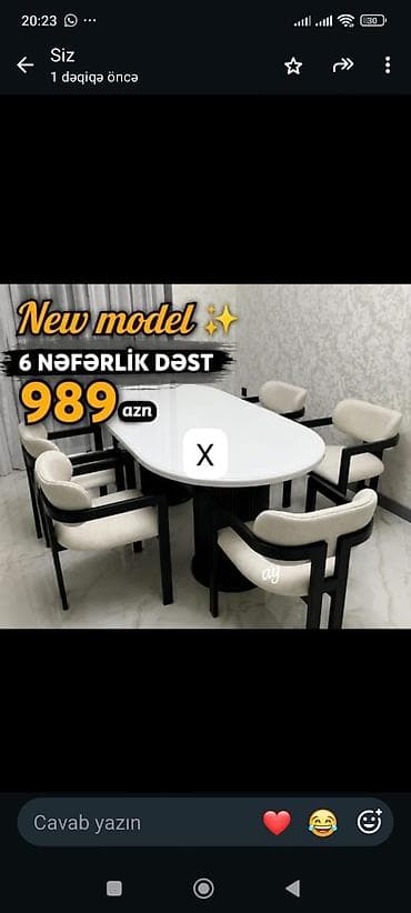 ofis stul: Yeni model 6 nəfərlik yemək dəsti - Komplekt: 1 masa + 6 ədəd kreslo — 1