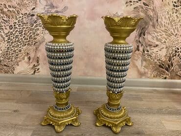 şamdam: Dekorativ cüt vaza/şamdan - Klassik barokko üslubunda, qızılı rəngdə — 4