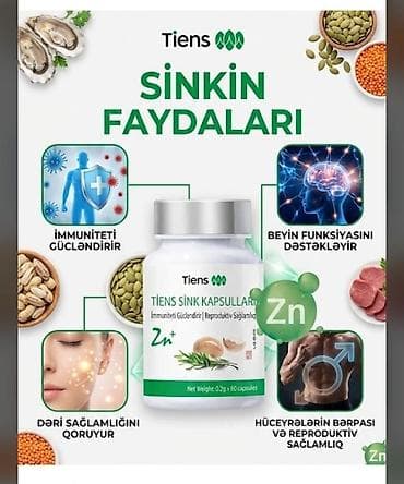 Tiens Sink Kapsulları – Zn+ Məhsul: Sink (Zn) tərkibli qida əlavəsi