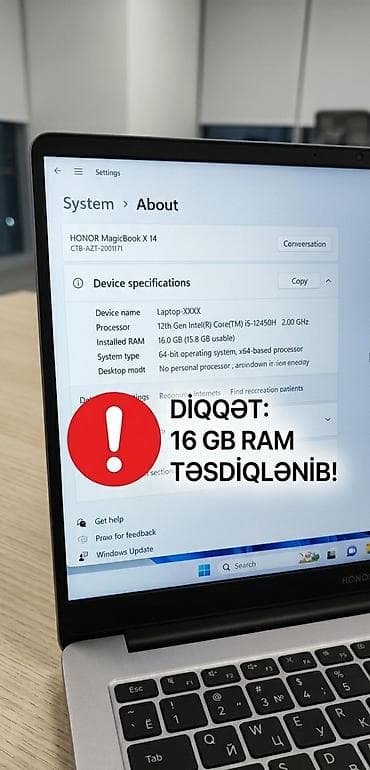 16 ram: HONOR MagicBook X 14 noutbuk - Prosessor: 12-ci nəsil Intel Core — 2