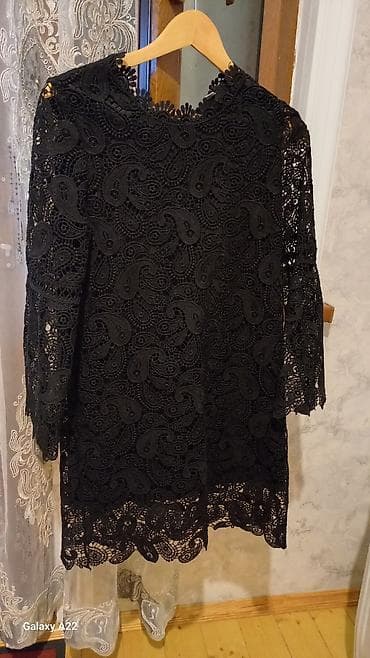 aşbaz geyimi: Qara krujeva paltar - Model: dizaynlı krujeva (paisley/şal naxışlı) - — 2