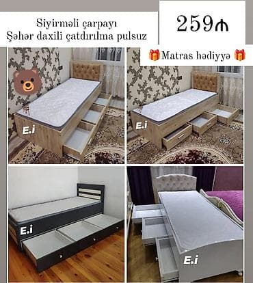 ağ gilas: Siyirməli tək çarpayı - Alt hissədə geniş həcimli 3 ədəd sürgülü — 1
