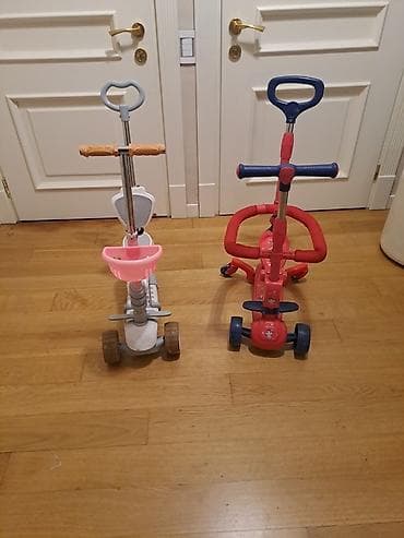 24 lük velosipedler: Uşaq üçün 2 ədəd skuter/puşer-set 1) Ağırlıqda ağ-çəhrayı 3 təkərli — 1