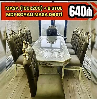 akril boya: Qonaq otağı üçün, Yeni, Açılmayan, Dördbucaq masa, 8 stul — 1