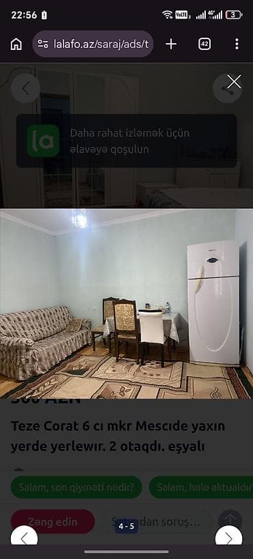 Kirayə mənzillər: Bəy Otağ yoldaşı axdarılır — 1