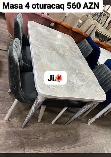 Mətbəx üçün, Yeni, Açılmayan, Dördbucaq masa, 4 stul