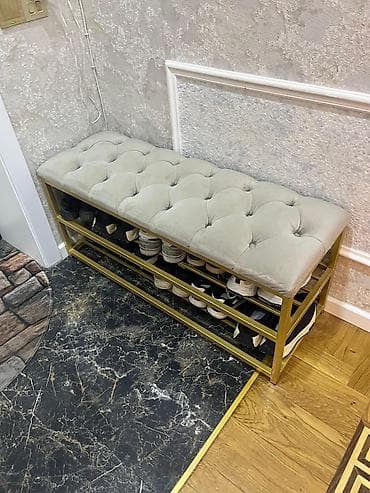 stul bar: Qızılı çərçivəli ayaqqabı rəfli oturacaq skamyası - Ölçü: təxmini — 2