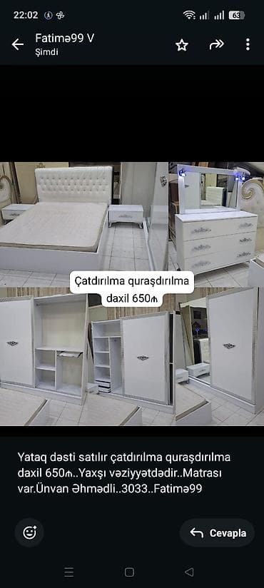 karafat: Yataq dəsti satılır çatdırılma quraşdırılma daxil 650₼. Yaxşı — 1