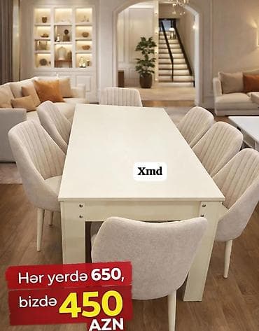 metbext stulu: Qonaq otağı üçün, Açılmayan, Dördbucaq masa, 6 stul — 1