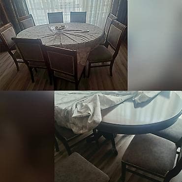 stulla: Qonaq otağı üçün, İşlənmiş, Yumru masa, 6 stul — 1