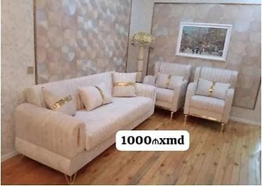 divan: - 3 hissəli dəst: 1 iri divan + 2 kreslo - Rəng: krem/bej tonları - — 1