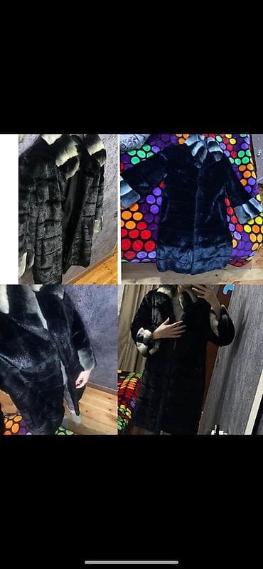 Qadın üçün qara rəngli xəz paltosu - Model: Dizə qədər uzunluqda