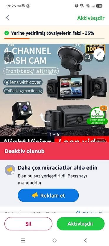4 kanallı avtomobil DVR kamera sistemi - Ön/arxa/sol/sağ çəkiliş — 2