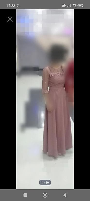 muncuq: Zərif ziyafət/libas – pudra/çəhrayı rəngdə uzun don - Model: A-kəsim — 1