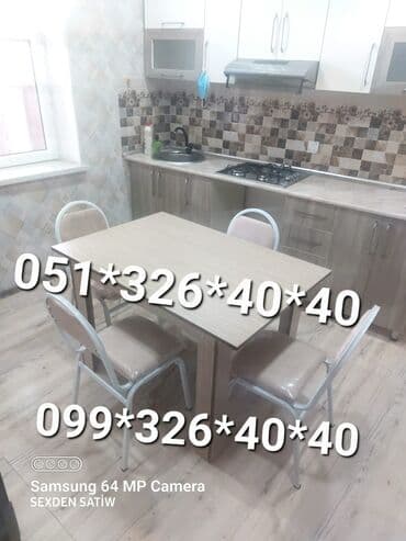 Masa və oturacaq dəstləri: Qonaq otağı üçün, Yeni, Açılmayan, Dördbucaq masa, 4 stul — 6