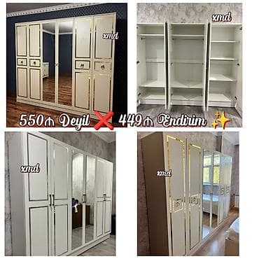 4 qapılı paltar şkafı - Klassik-modern dizayn: ağ rəng, qızılı dekor