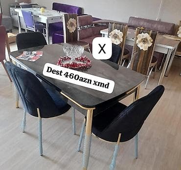 stol ustul: Yemək masası və 4 stuldan ibarət dəst - Modern dizayn: qara/boz — 1